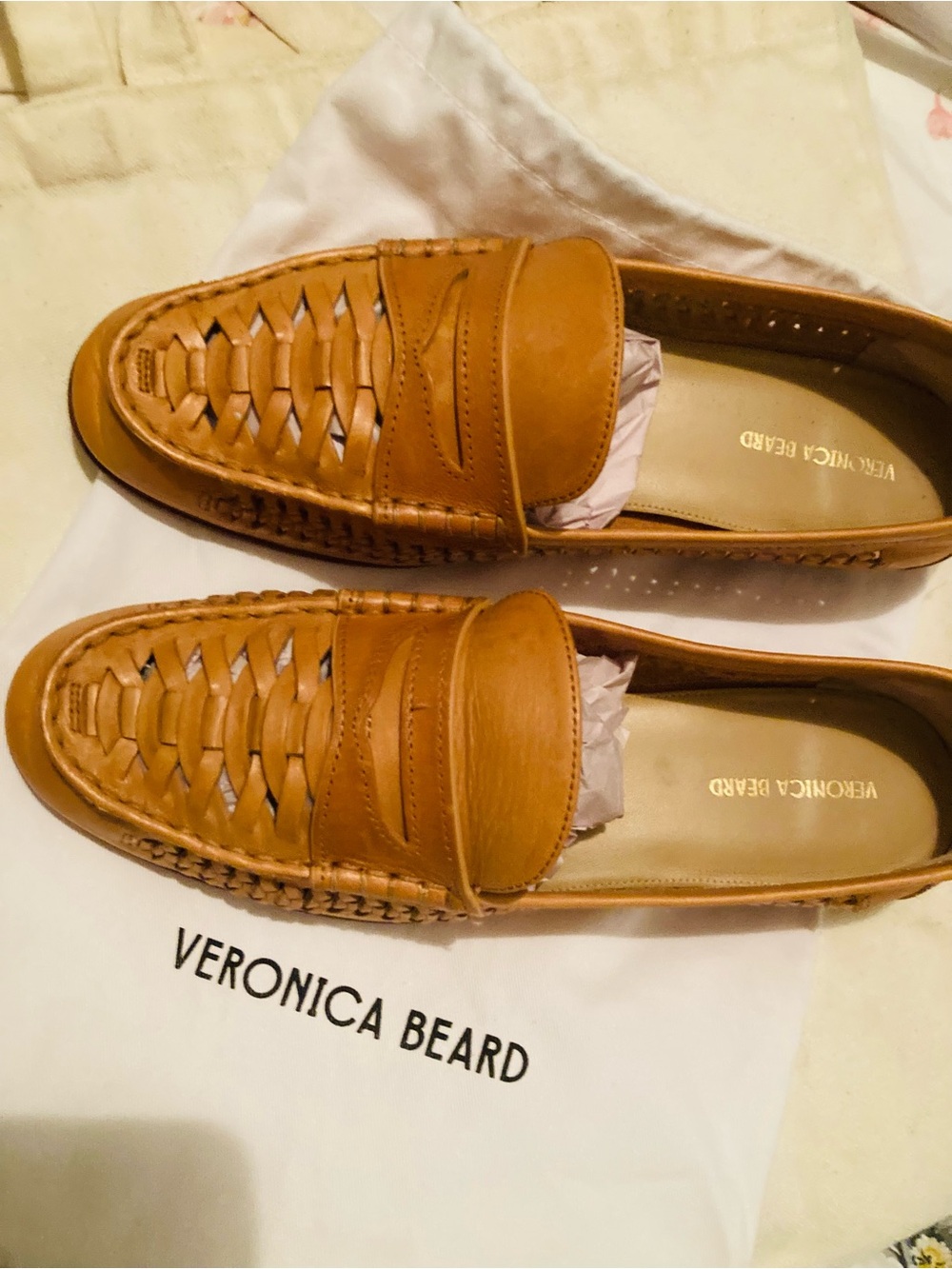 Veronica Beard Cognac Woven Leather Slip-On Loafers
